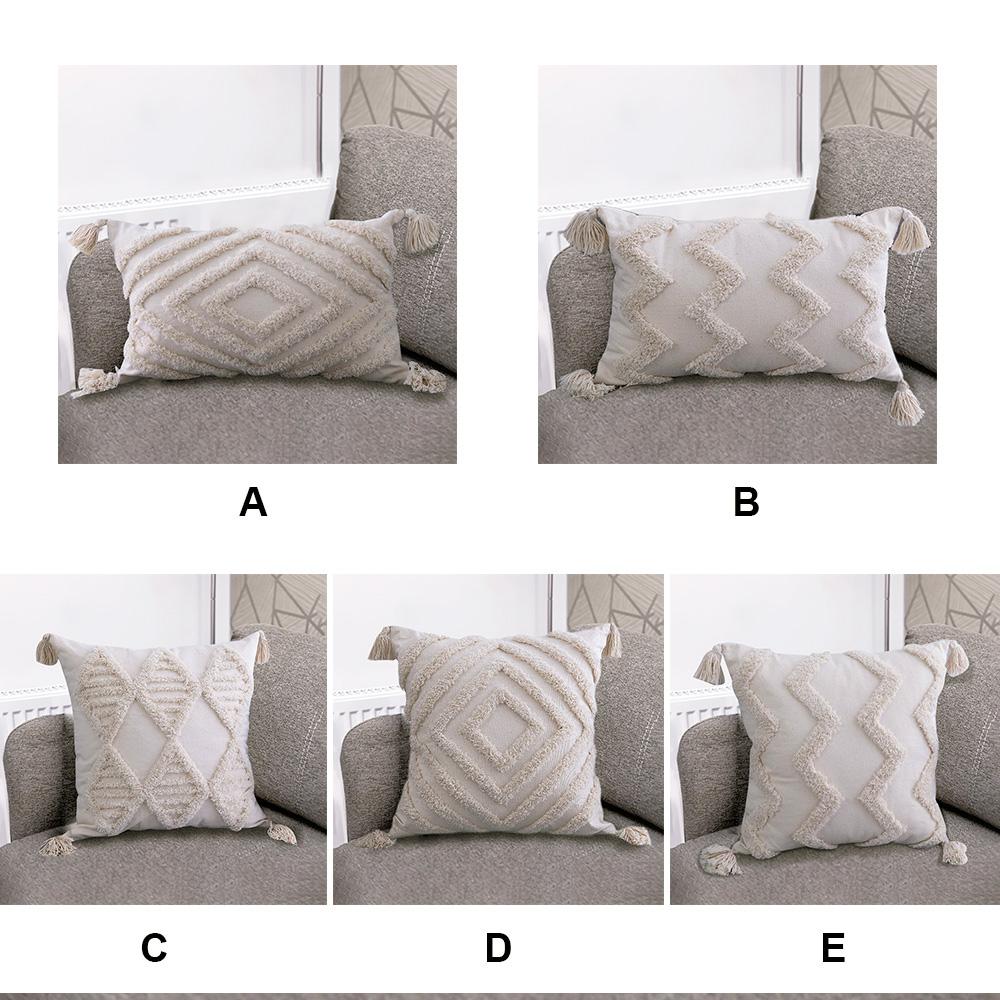 Наволочка ручной работы из тканого материала с бежевыми кисточками, наволочка в стиле бохо с кисточками, украшение для дивана и гостиной, домашний декор