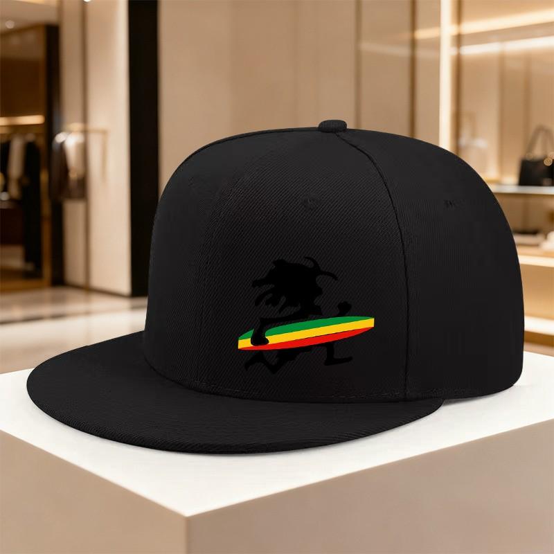 Rastafarian Surfer Silhouette Flat Brim Snapback Cap Adjustable Baseball Hat Street Style Summer Essential