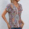 Богемная летняя женская блузка с принтом в стиле ретро, ​​повседневные топы, элегантные пляжные свободные рубашки с коротким рукавом для женщин, модные праздничные женские блузки 24482