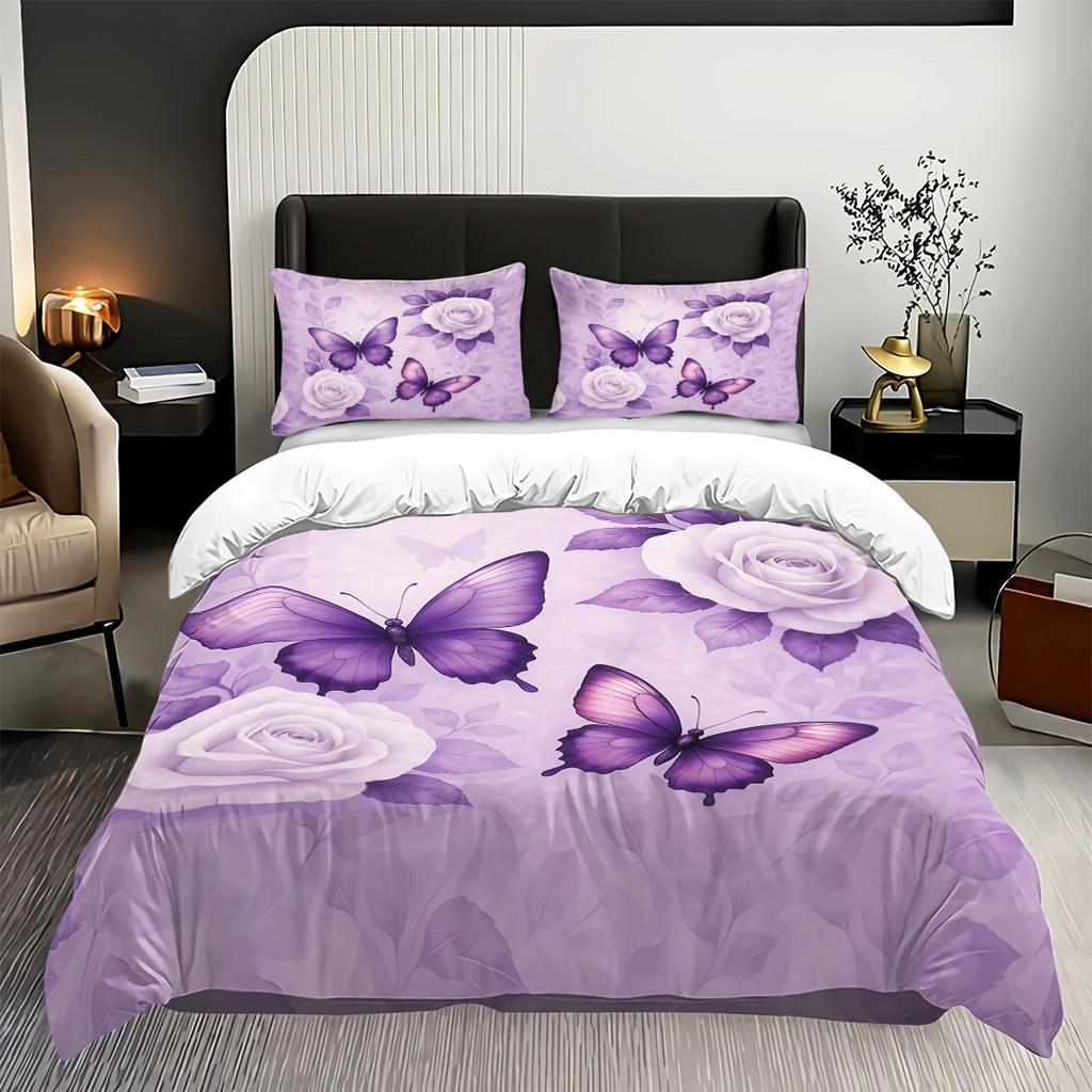 Комплект из трех предметов: пододеяльник, наволочка, пододеяльник, черный, бабочка, 3D цифровая печать