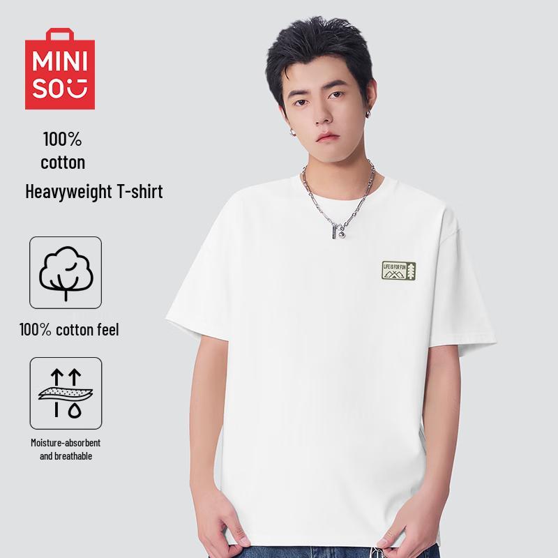 MINISO Мужская летняя футболка из чистого хлопка свободного кроя 2025