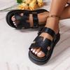 2024 Summer New Large Size Slippers Women's Versatile Thick Bottom One-word Buckle Solid Color European and American Casual Cool Slippers Women