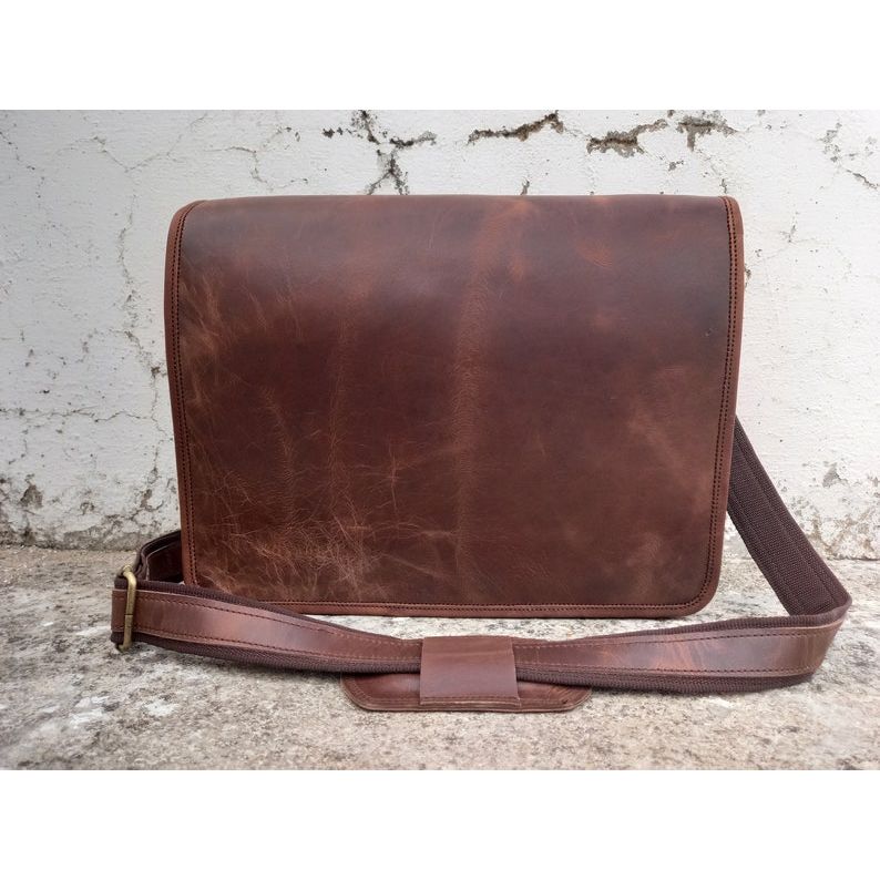 Leather Messenger Bag Men Laptop Bag Women Crossbody Leather Shoulder Bag Brown Computer Collage Bag