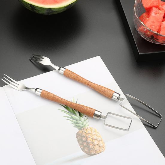 Вилка для резки арбуза, резак 2-в-1, режущий инструмент из нержавеющей стали, быстро безопасный инструмент для сервировки фруктов дыни, портативный кухонный гаджет