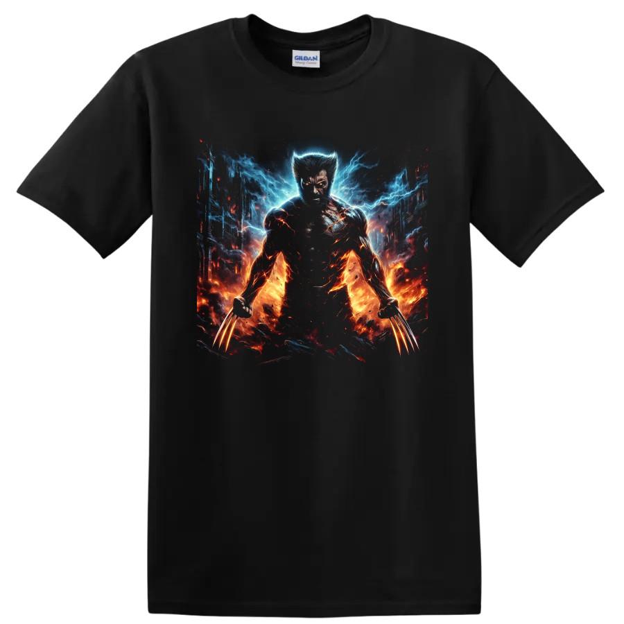 Wolverine Superhero T Shirt w/ Lightning Fire Claws Comic Action Graphic Tee