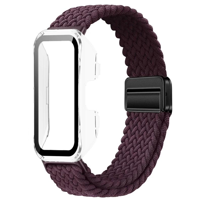 Чехол для ПК + Плетеная нейлоновая петля-ремешок для Huawei Band 10 9 8 Магнитный браслет-ремешок для Huawei Band 10 9 Защитный корпус Ремешок для часов