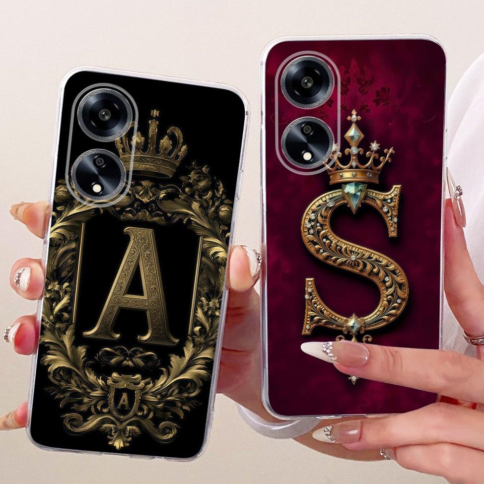 Прозрачный Чехол Для Oppo PHS110 Для Oppo A1 5G Чехол Роскошная Корона Буквы A-Z 2D Плоский Узор Мягкий Чехол Для Телефона