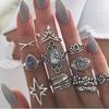 Набор колец на палец из 11 шт. Ретро Сапфировые цветы Boho Корона Звезда Резные фаланговые кольца Женские Помолвочные кольца для женщин