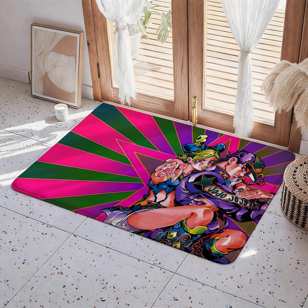 Anime J JoJo's Bizarre A Adventure Floor Mat Eco Flannel Doormat Non Slip Odorless Indoor Floor Rug Soft Short Plush Home Mat