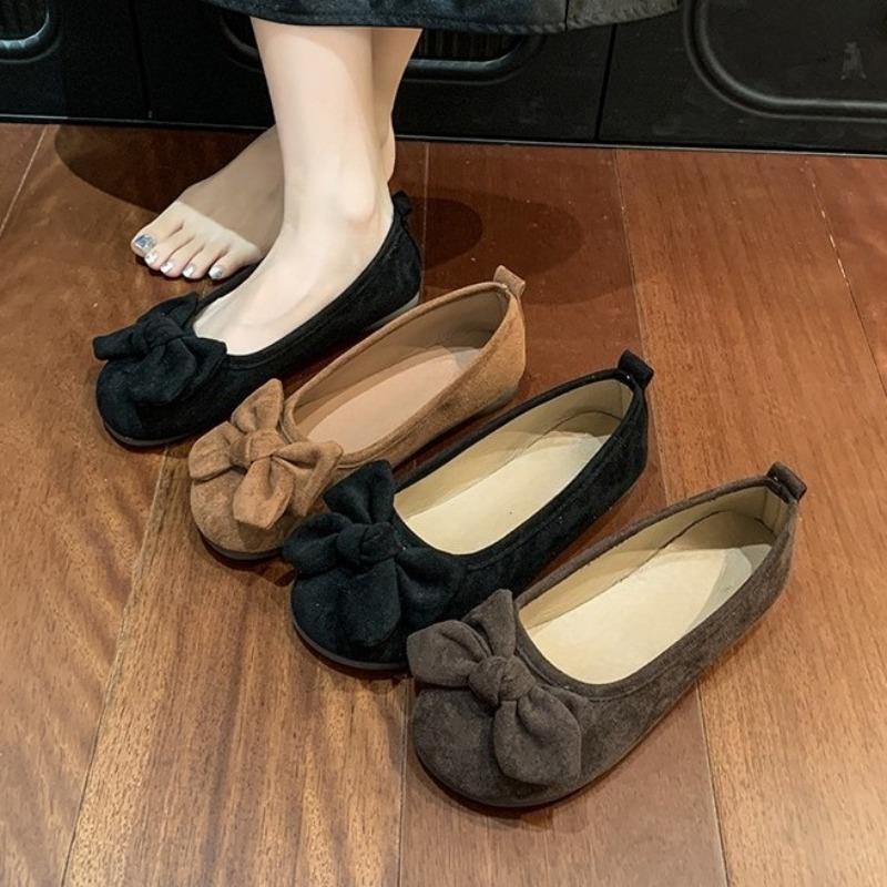 Мода 2025 Балетки с бантом Женская обувь на плоской подошве Дизайнерская замшевая элегантная обувь Осенние новые тренды Модные повседневные кроссовки для ходьбы Zapatillas De Mujer
