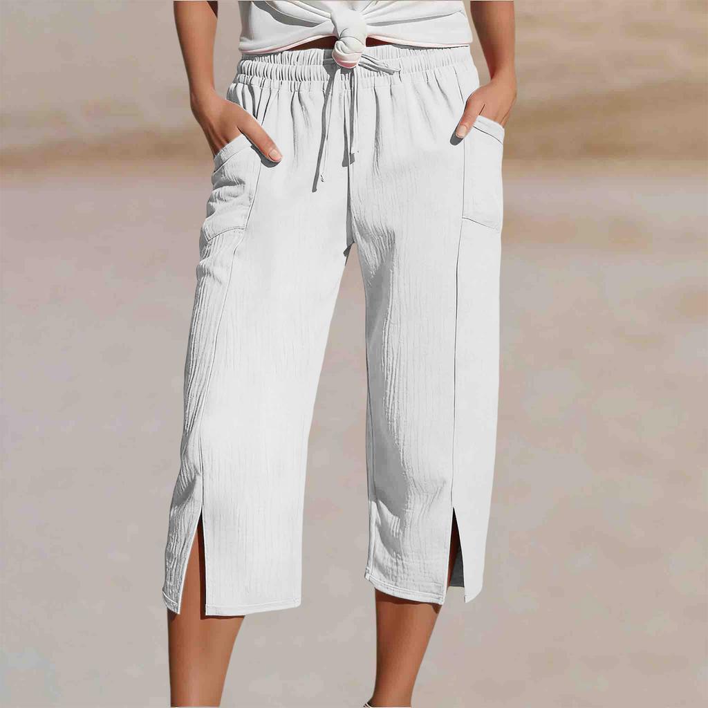 Женская Мода Цветной Шнурок Разрезные Штанины С Карманами Свободные Повседневные Семи Восьмых 7/10 Брюки