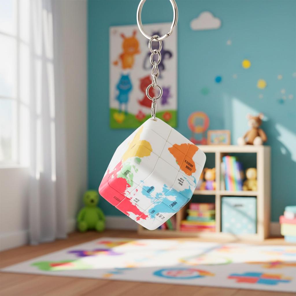 Globe Cube Keyring 3x3 3D Puzzle World Map [Slip-on] SGK-1201