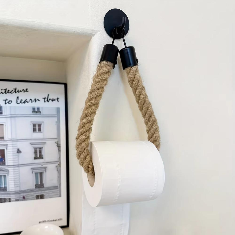 Hemp Rope Toilet Roll Paper Holders Punchless Toilet Paper Roll Bracket New Tissue Holder