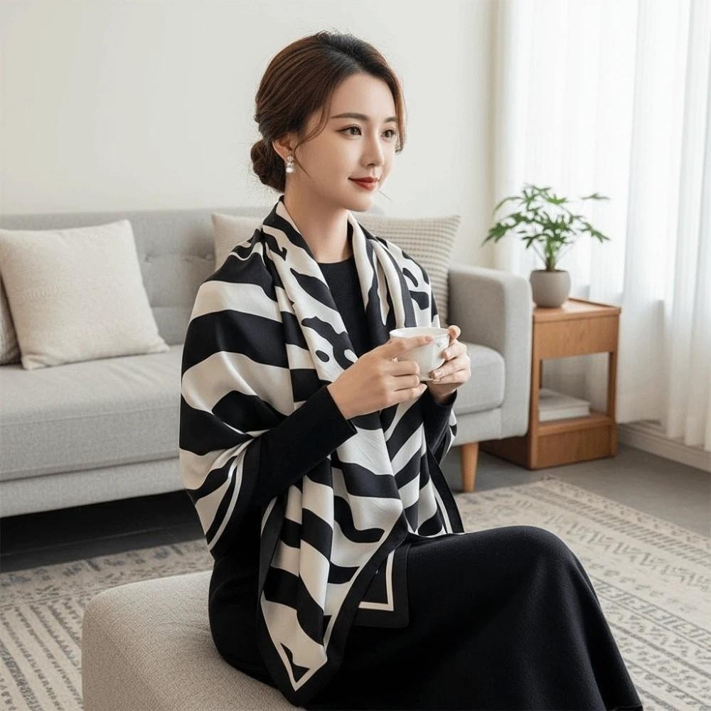 Breathable Stripes Square Headscarf Patterned Shawl Printed Silk Scarf 90 CM Square Scarf  Vacation