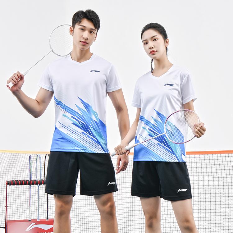 Li Ning Badminton Series Logo Легкие удобные шорты с коротким рукавом Повседневный спортивный комплект Унисекс комплекты AATU057-2