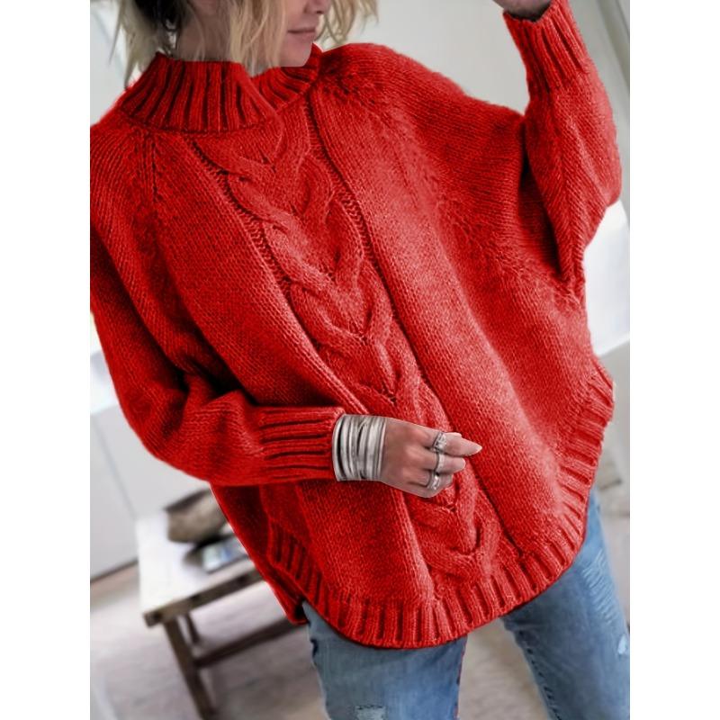 Женский винтажный черный свитер с косами, высоким воротом, свободного кроя, повседневный пуловер, винтажный свитер | Узор косы, платье-свитер