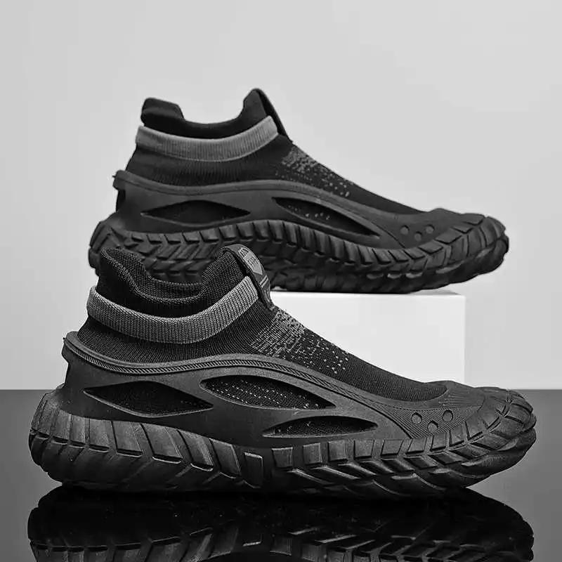 Мужские спортивные плетеные кроссовки радужной расцветки без шнурков с высоким верхом, обувь больших размеров для мужчин, модель 2025g, уличные 2025