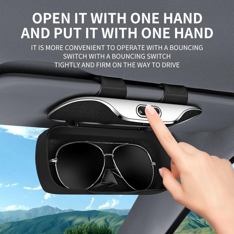 Multifunction Car Glasses Box Portable Car Sunglasses Holder Car Driving Glasses Holder Press Switch Eyeglass Case Sun Visor