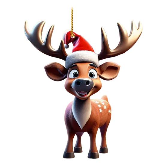 Рождественский олень подвеска акриловый 2D плоский олень подвесное украшение мультяшный Санта олень шапка