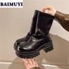 Женские ботинки Chelsea на толстой платформе, кожаные ботинки на высоком каблуке, зимняя новая брендовая обувь класса люкс, модные мотоциклетные ботинки Mujer