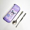 Lilpang Sanrio Kuromi All-Stainless Steel Zipper Spoon + Case Set, Mixed Colors, Spoon + Chopsticks + Case, Korean Popular Tableware