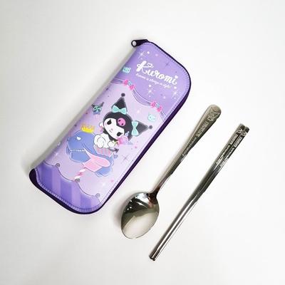 Lilpang Sanrio Kuromi, набор ложек из нержавеющей стали на молнии + футляр, разные цвета, ложка + палочки для еды + футляр