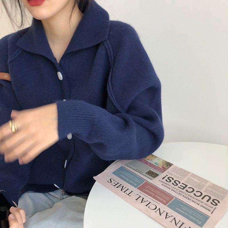 Винтажный вязаный кардиган, женский корейский модный свитер большого размера, элегантный свободный повседневный универсальный топ с длинными рукавами, куртка