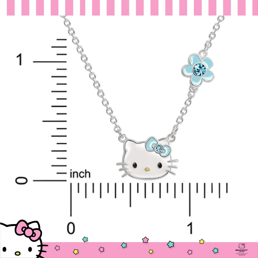 SALLY ROSE Sanrio Hello Kitty Birthstone Necklace Silver Plated Hello Kitty Necklace with Birthstone Officially Licensed Crystal 18" - Product, Brass,