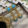 Элегантные серьги-подвески с жемчугом в стиле ретро, серьги из бирюзы, серьги из настоящего золота с медным покрытием.