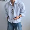 S-XXXXXL Men Lapel Neck Long Sleeve Striped Casual Loose Shirts Tops
