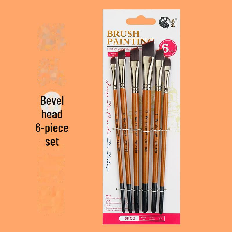 Set of 6 Cross-border Nylon Hair Oil Painting Brushes with Multiple Heads, Pearlescent White Handle, Ideal for Watercolor and Acrylic Art
