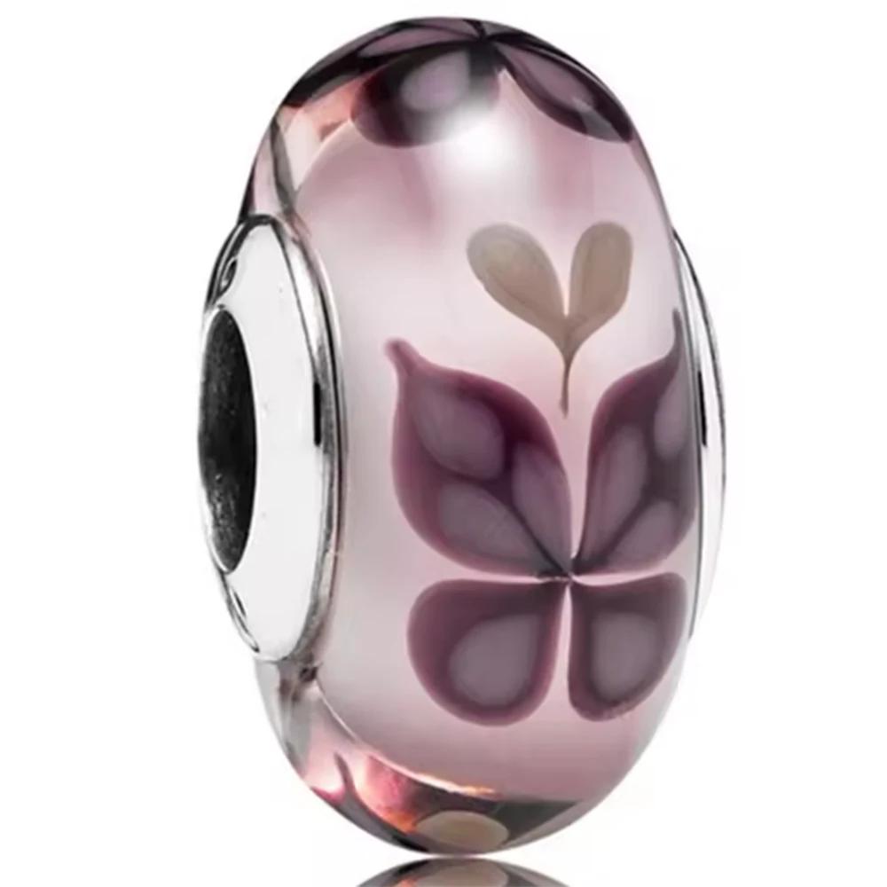 Новые оригинальные медные бусины-шармы из муранского стекла в виде цветка и листа, космическая радуга, для браслета, сделай сам, женские ювелирные изделия, подарок