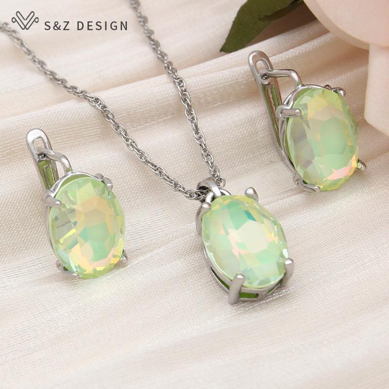 Модные овальные серьги в форме яйца с кристаллами, комплекты ювелирных изделий для женщин, ожерелье с подвеской для свадебной вечеринки, подарок