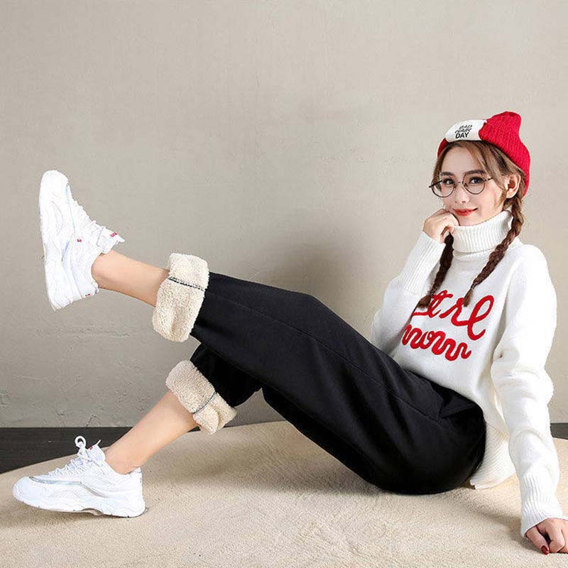 Кашемир из ягненка, осень-зима, бархатные толстые спортивные брюки, женские шаровары, большие теплые брюки с поясом