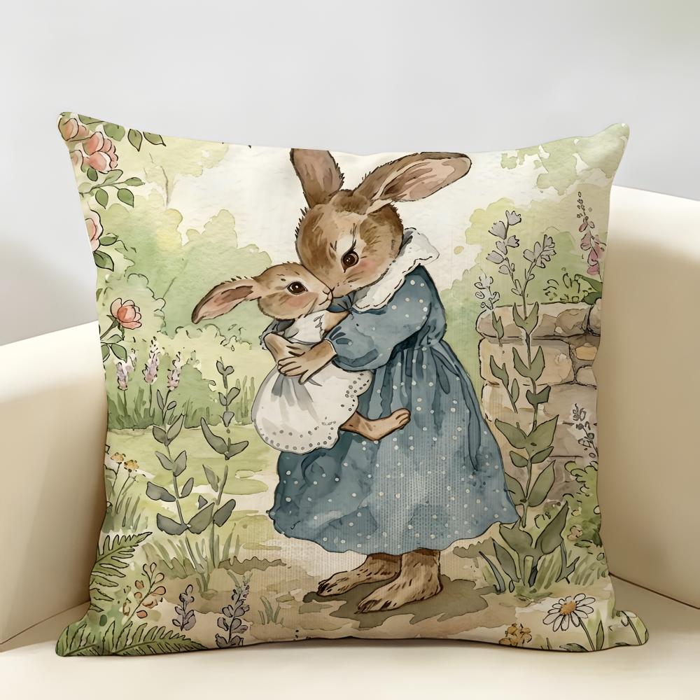 Cartoon Ppeter Rrabbit Cushion Cover Natural Linen Organic Fabric DoubleSided Printing Room Sofa Decor Pillow Case