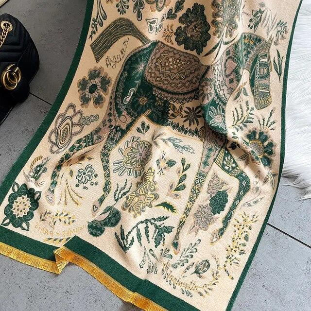 Толстый теплый зимний шарф, роскошный дизайн, принт лошади, женский кашемировый шаль из пашмины, женские шарфы с запахом, женский платок, одеяло, пончо