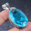 Natural Swiss Blue Topaz Handmade 925 Sterling Silver Jewelry Pendant 2.17" V4c72