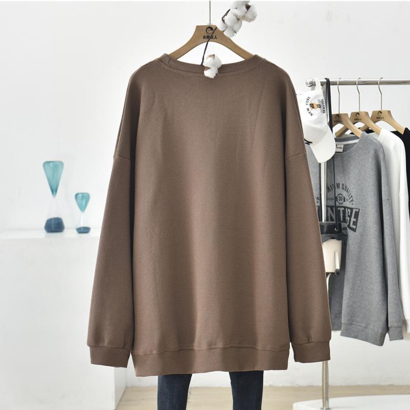 Вафельная женская толстовка с длинным рукавом, свободный повседневный пуловер больших размеров