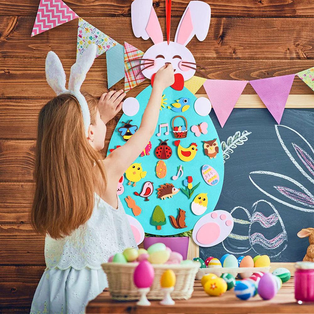 Rabbit Easter Ornaments Toddler Basket Bunny Hanging Craft Kit Felt Party Favor