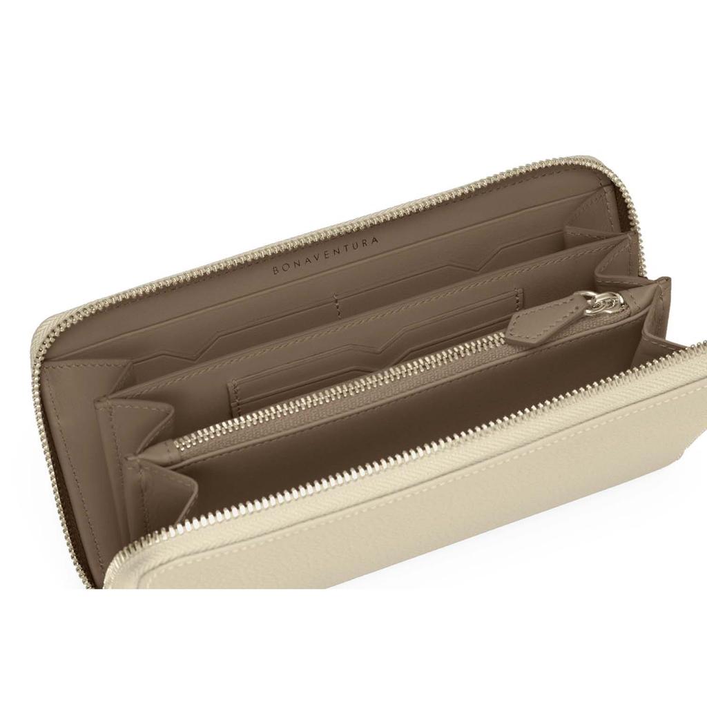 BONAVENTURA Long Zip Wallet in Shrink Leather x Genuine Italian Perfect Gift (Ivory Etoupe) - Leather, (BWAT5-IVET)