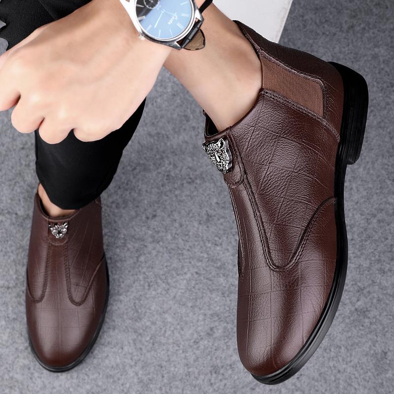 Мужские ботинки, новые повседневные туфли из натуральной кожи с высоким берцем, повседневная деловая обувь из коровьей кожи высшего качества, зимние теплые ботильоны