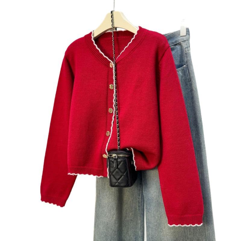 Women Lazy Style Wavy Edge Knit Cardigan Soft Slim Fit Sweater Coat
