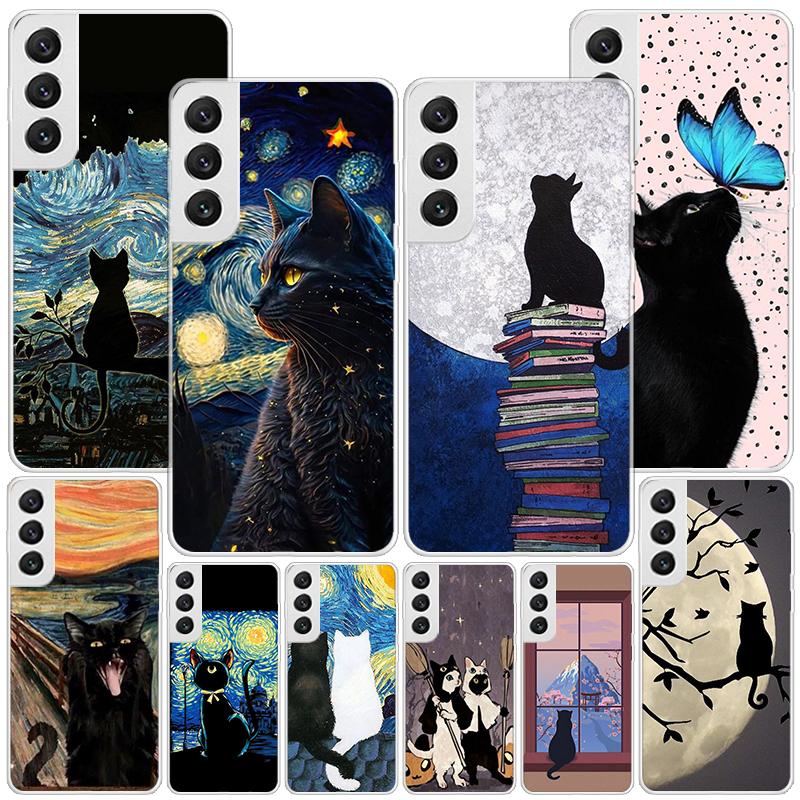 Черный Кот Мультяшный Милый Чехол Для Телефона Для Samsung Galaxy S24 S25 Edge S26 Ultra S23 S22 S21 Plus S20 FE + Чехол С Персонализированной Печатью G