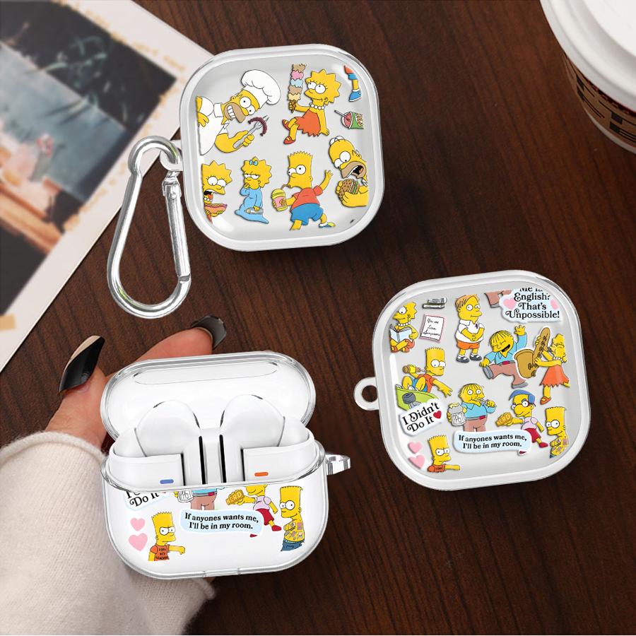 Cute The Simpsons Case For Samsung Galaxy Buds 3 FE 2Pro 4 Pro 4Pro 3Pro 2 Live Clear Earphone Cases Cover With Hook