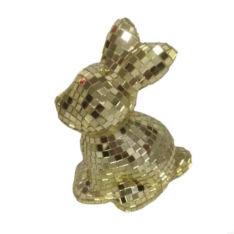 62KD Mirror Finished Disco Rabbit Sculpture Easter Home Decoration Animal Figurine