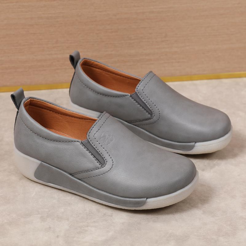 Женские туфли на платформе серые повседневные кожаные туфли женские туфли на толстой подошве слипоны для увеличения роста Shake Shoes