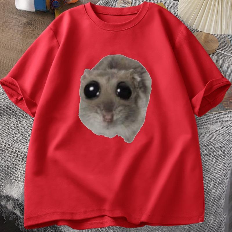 Sad Hamster T Shirt Funny Cute Cat Hamster Meme Trend Tshirt for Unisex WOMEN Cotton Tshirt Summer Short Sleeve Unisex Tee tops