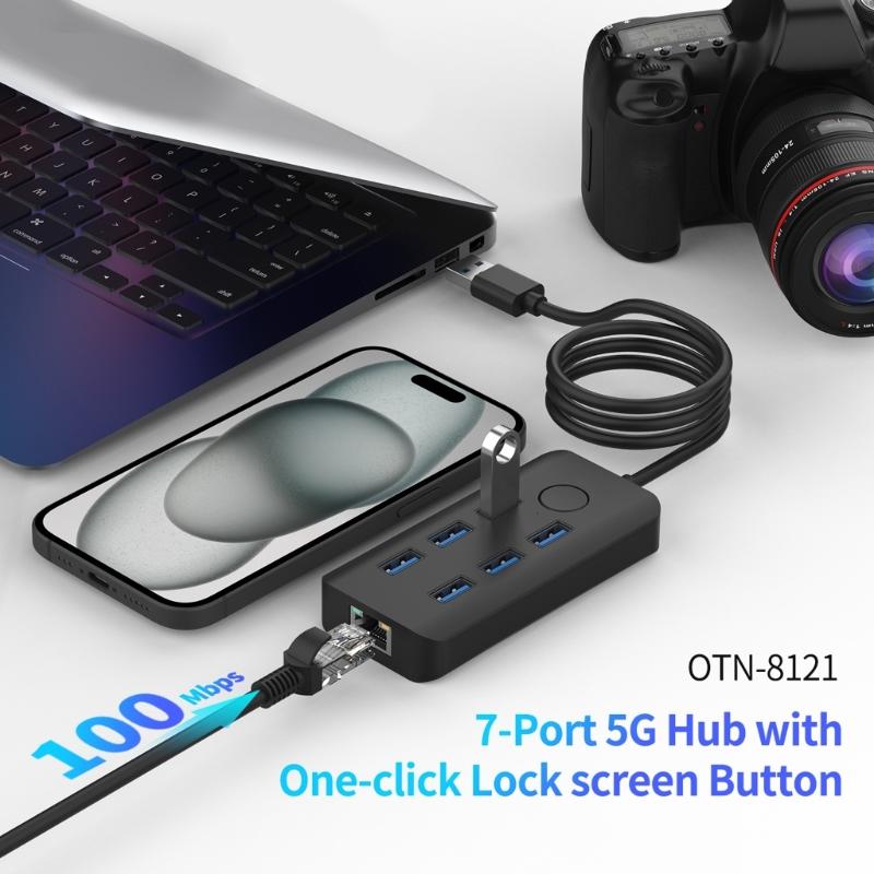 Compactly USB3.0 Dock USB Splitter With Lock Button Support 7 Devices Simultaneous Connection 5Gbps