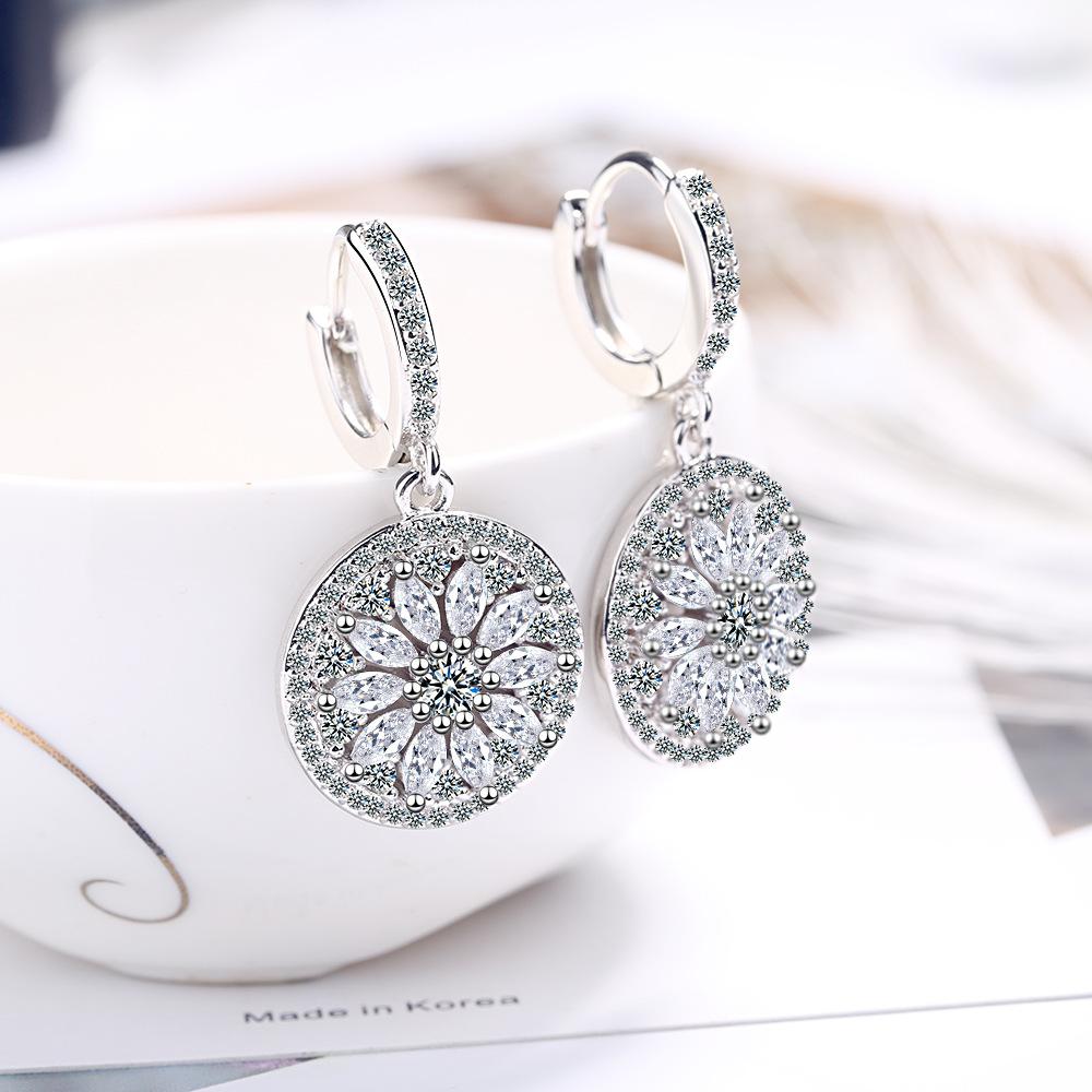 Exquisite 925 Sterling Silver Round Hollow-out Dream Catcher Zircon Earrings for Women Tassel Wedding Jewelry Gift Brincos