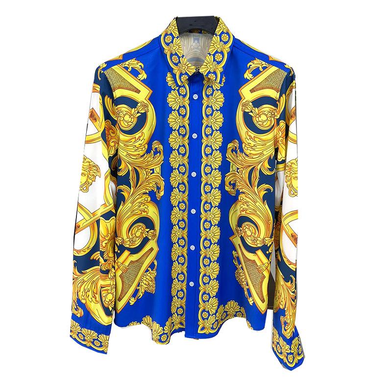 Мужская рубашка с длинным рукавом с модным цифровым принтом, лето 2023